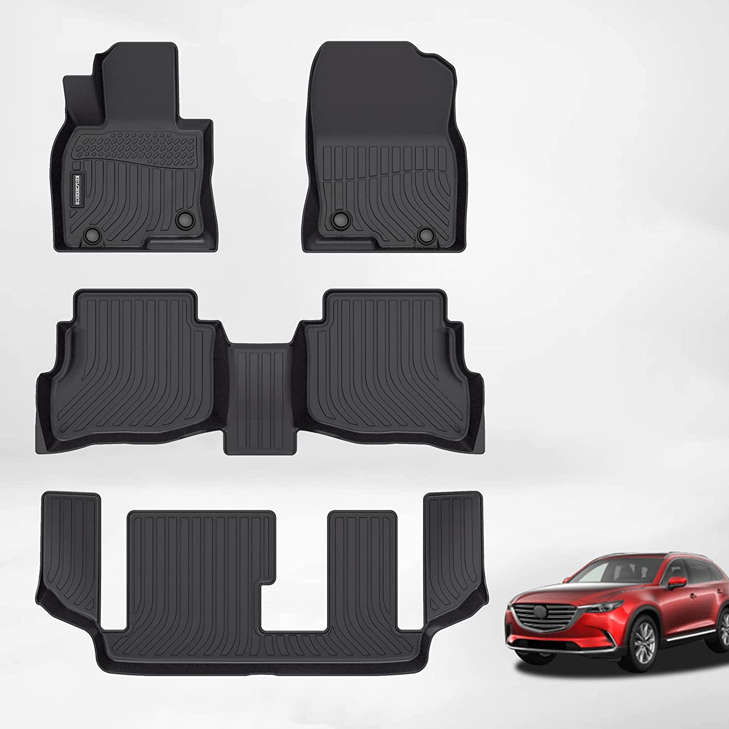 Kelcseecs All Weather 3D Tech Design TPE Car Floor Mats Floor Liners For Mazda CX-9 2016-2023