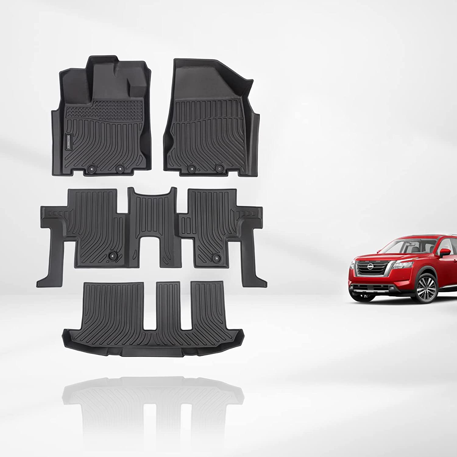 Kelcseecs All Weather 3D Tech Design TPE Car Floor Mats Floor Liners For Nissan Pathfinder 2013-2020