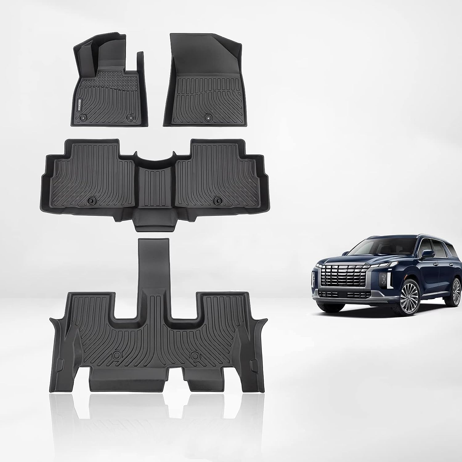 Kelcseecs All Weather 3D Tech Design TPE Car Floor Mats Floor Liners For Hyundai Palisade 2020-2023