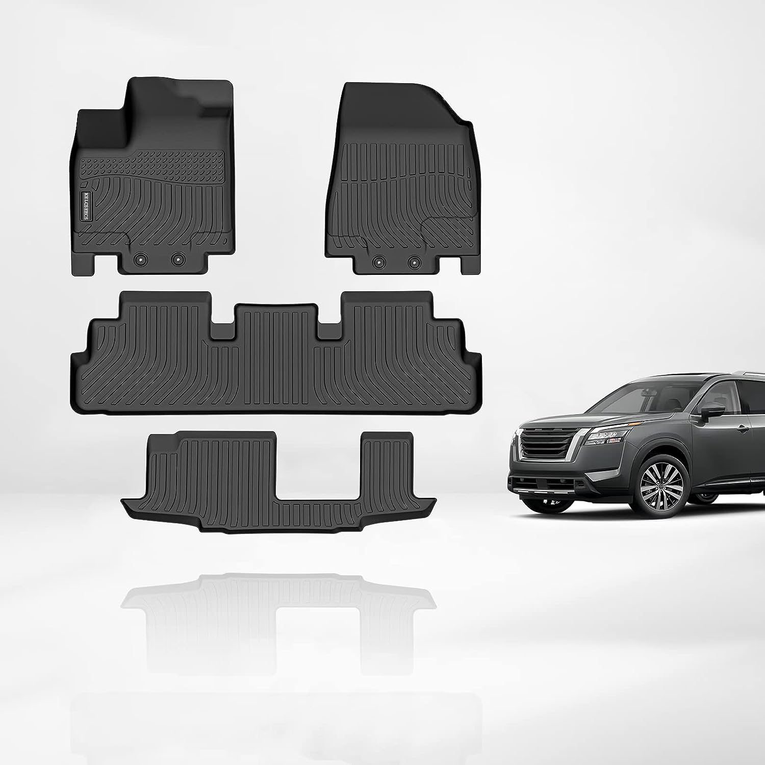 Kelcseecs All Weather 3D Tech Design TPE Car Floor Mats Floor Liners For Nissan Pathfinder 8 Passenger 2022-2023