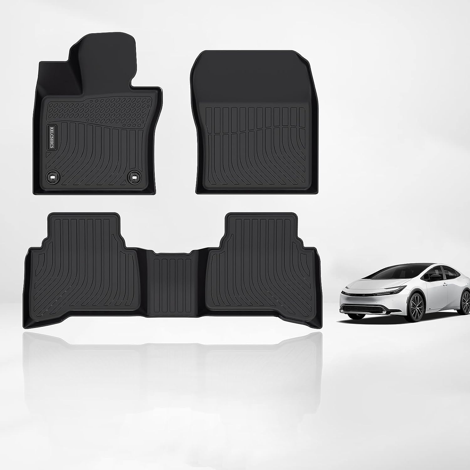 Kelcseecs All Weather 3D Tech Design TPE Car Floor Mats Floor Liners For Toyota Prius Prime 2023